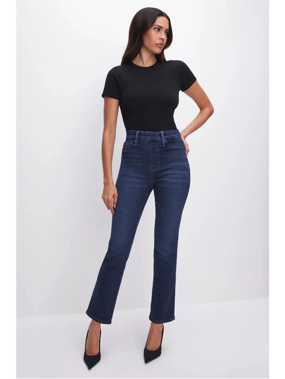 GOOD AMERICAN Power Stretch Pull-On Straight Leg Jeans Indigo 491 Women’s